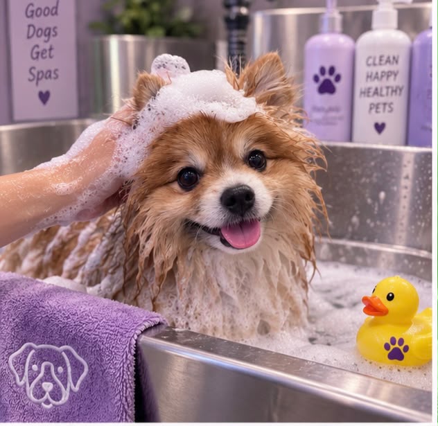 Dog bath time at Willow's Groomer, Oviedo FL