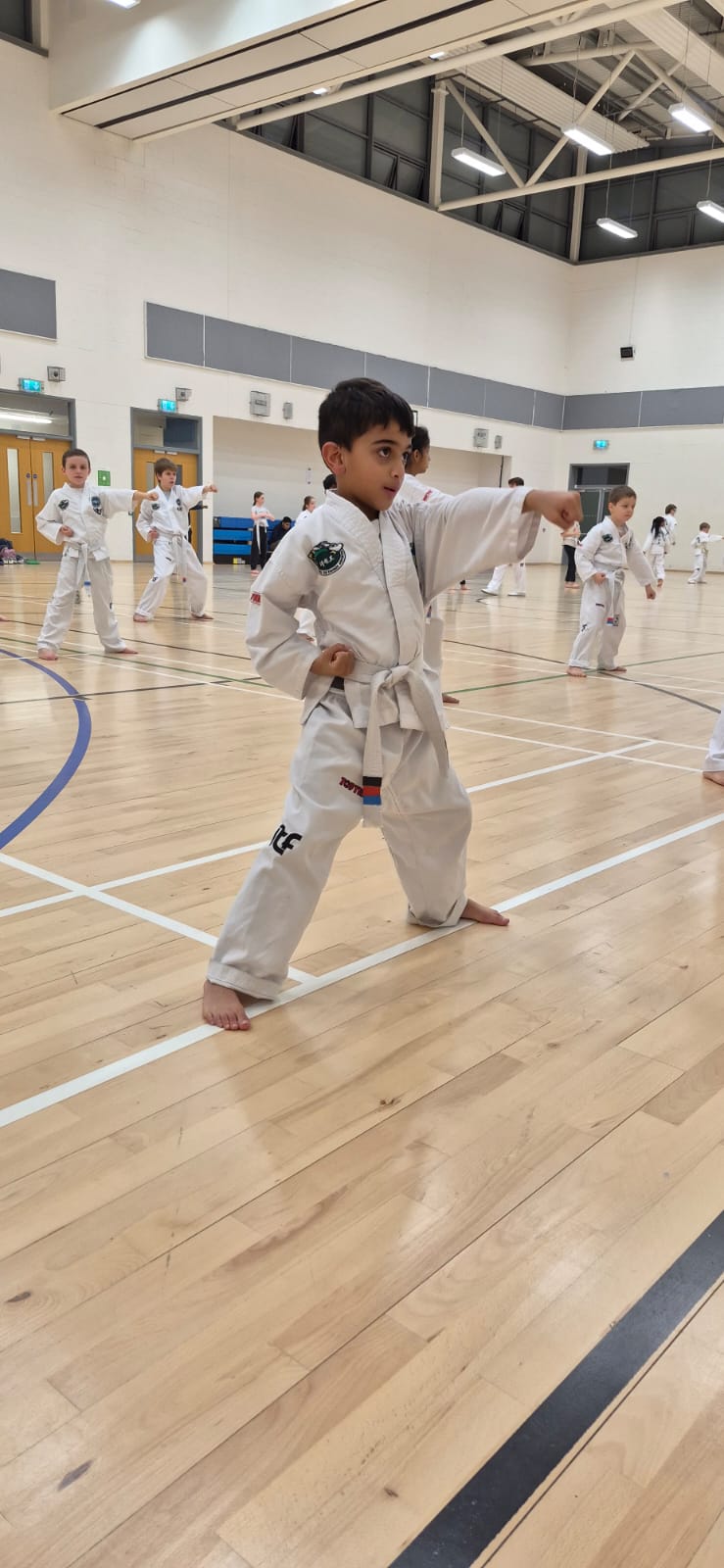 Children training in an ITF Taekwon-Do beginners class at Elite Taekwon-Do Academy