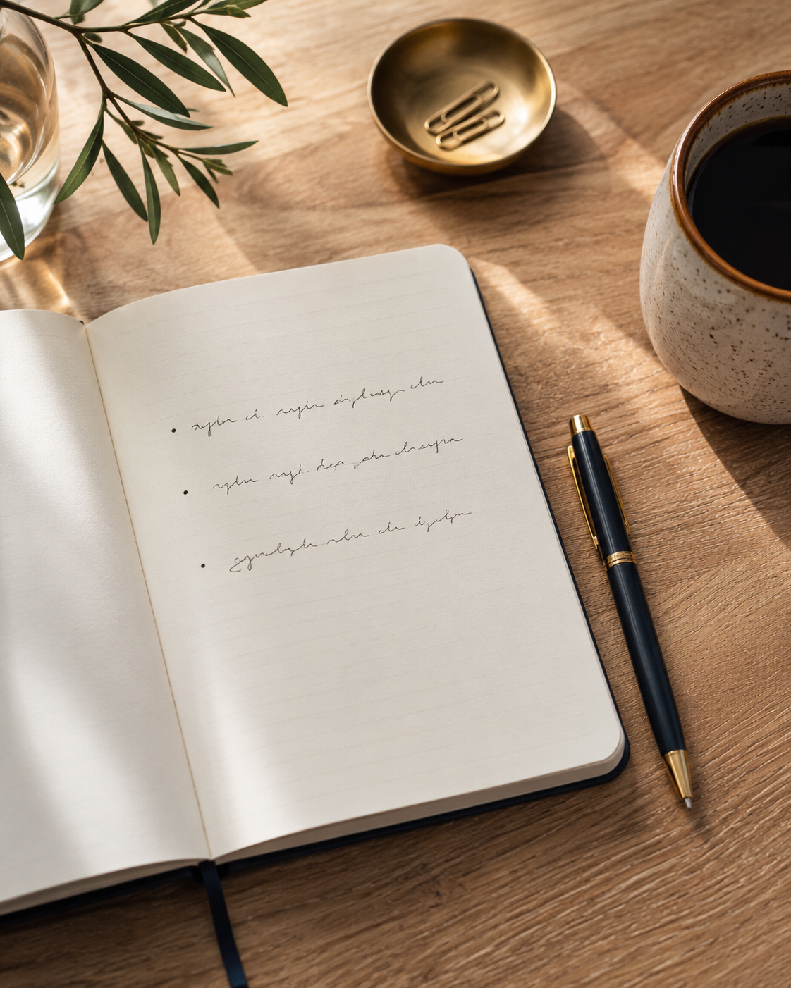 Notebook flatlay showing a short weekly planning list, a simple first step to take control of your week