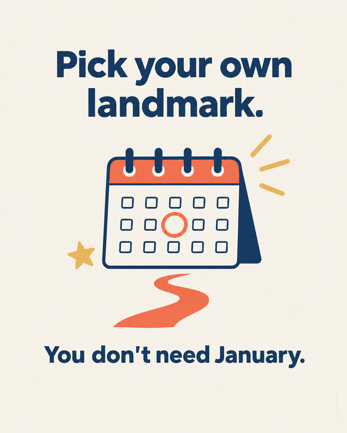 Light cream background with a simple calendar icon and a marked date, representing a chosen temporal landmark.