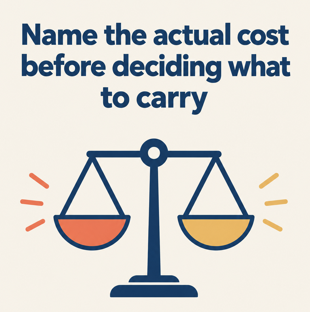 Light cream background with a simple scale icon in navy and coral, representing the cost-benefit of leadership. Light cream background with a simple scale icon in navy and coral, representing the cost-benefit of leadership.