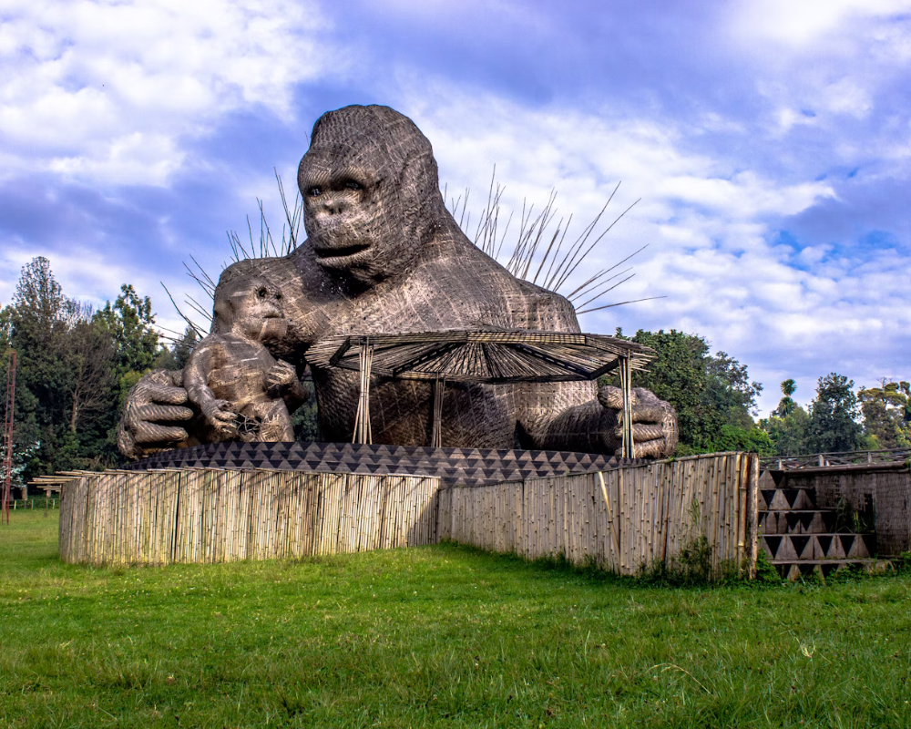 The gorilla monument at the entrance to Volcanoes National Park, Rwanda