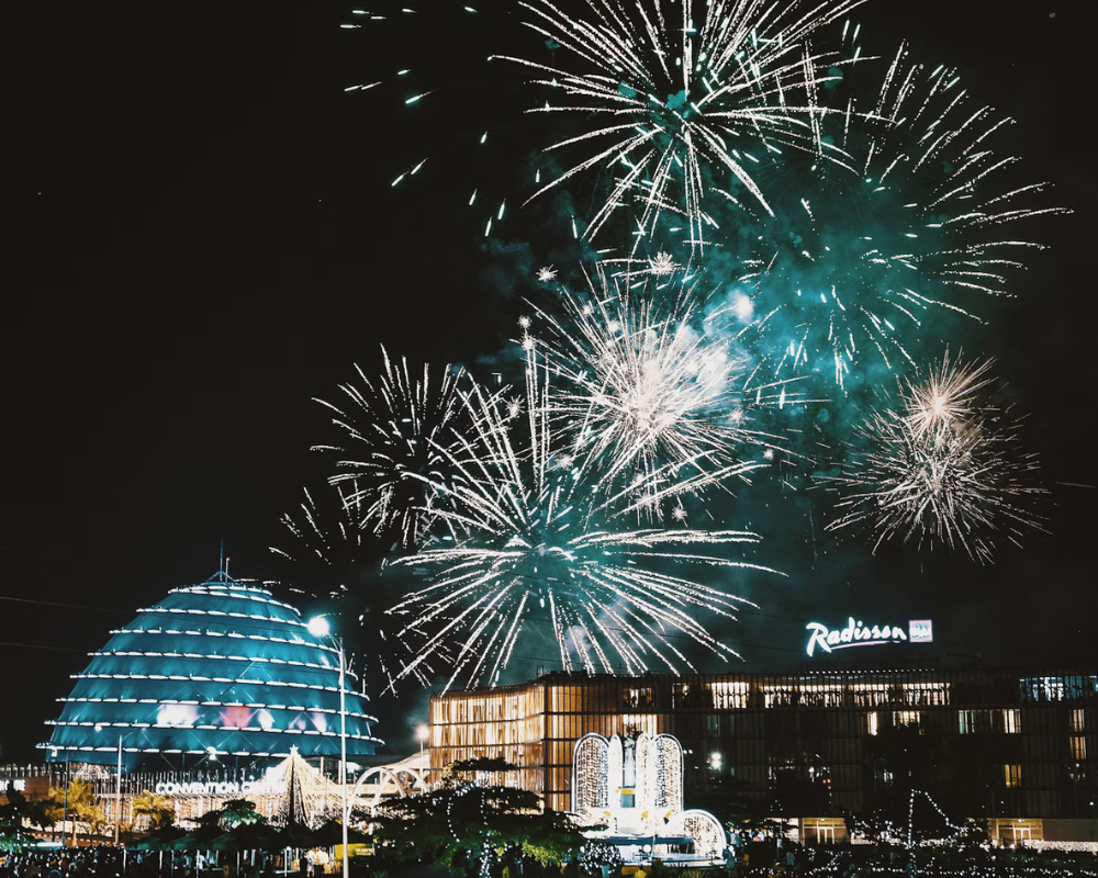 The Kigali Convention Centre lit at night, Rwanda