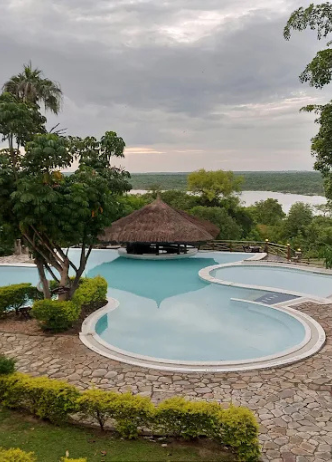 A safari lodge above the water in Uganda