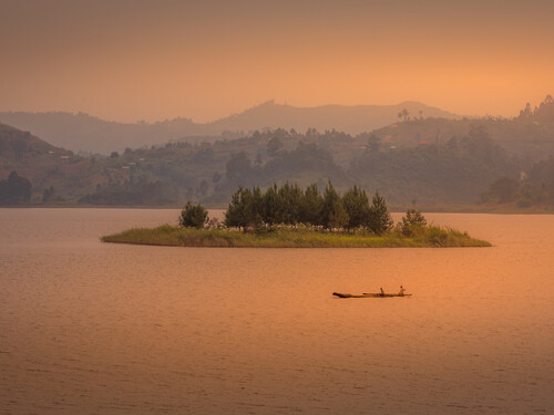 Sunset over Lake Mutanda in south-western Uganda