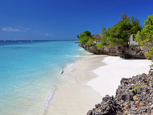 Beach and rocky coastline on Zanzibar Island
