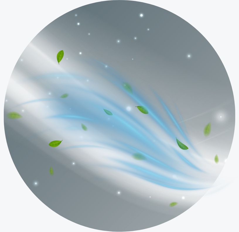 flusso di aria pulita azzurro con foglioline verdi