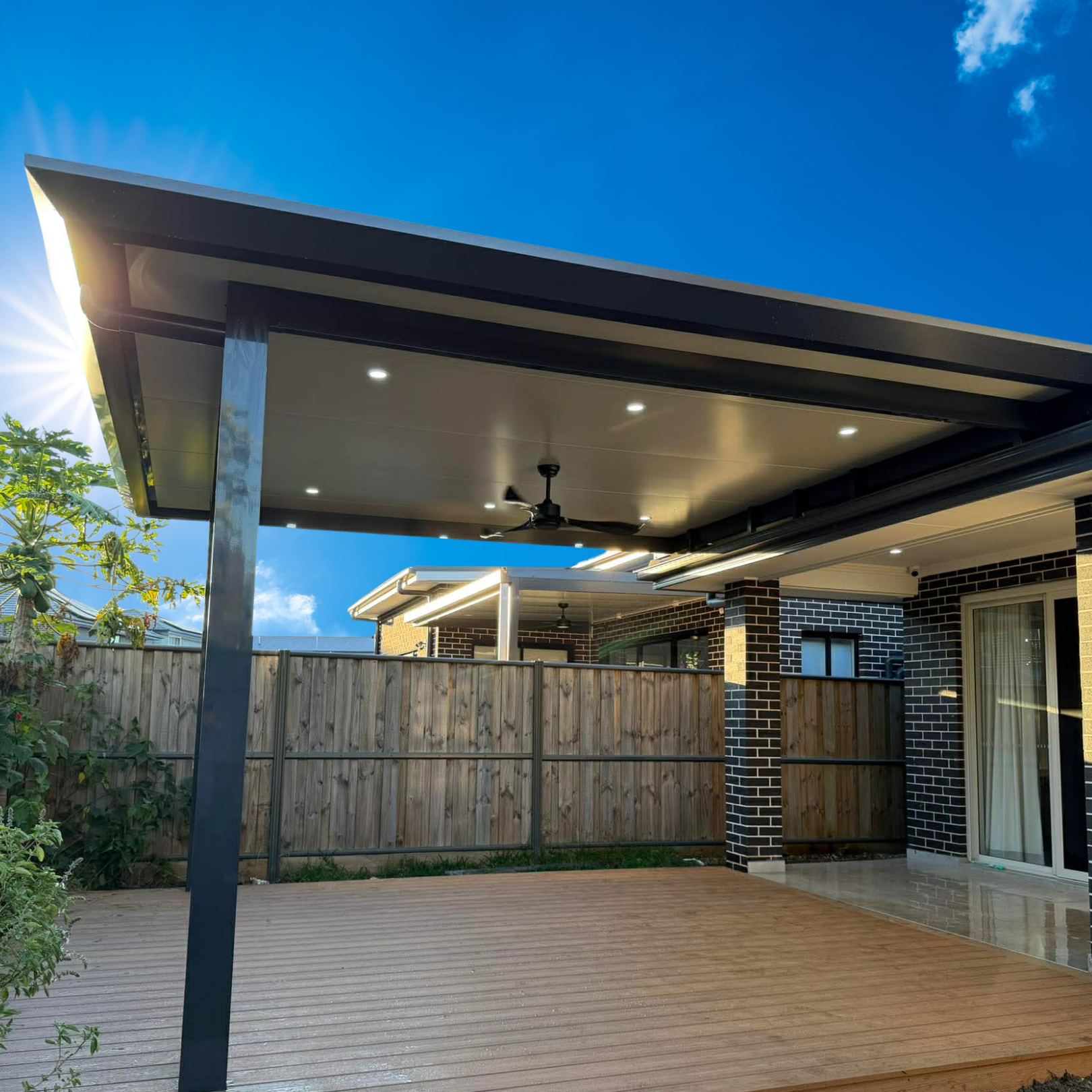 Insulated patio with timber decking in Sydney backyard