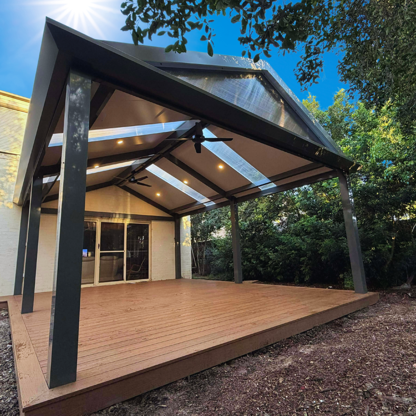 Custom insulated patio with ceiling fan built in Western Sydney