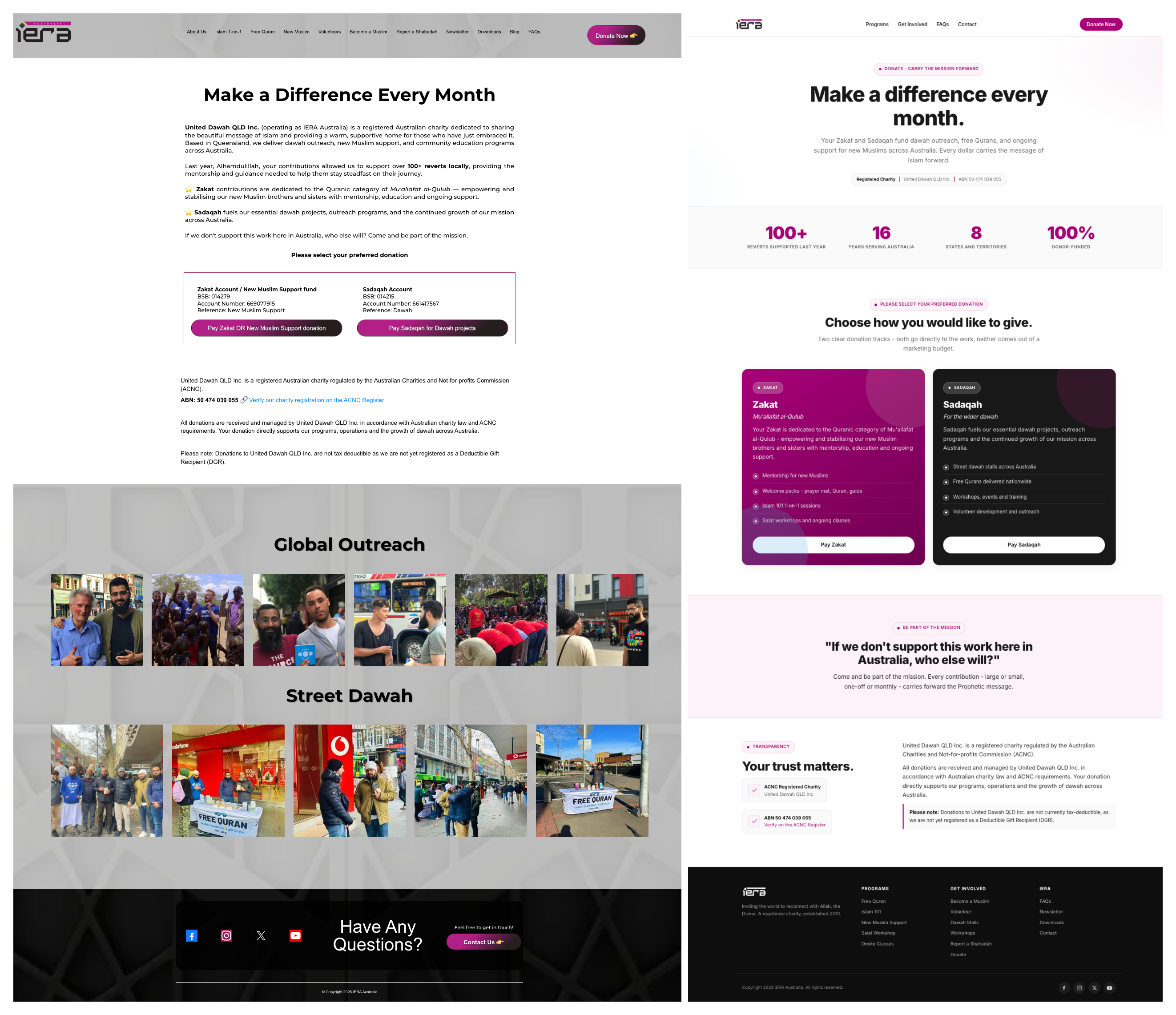 iera.au donation portal before and after Pancake Pixels redesign