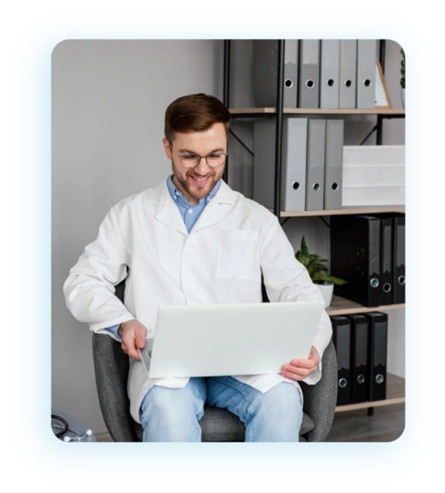 Happy medical practitioner seeing more patient calls with Patient Lead Flow