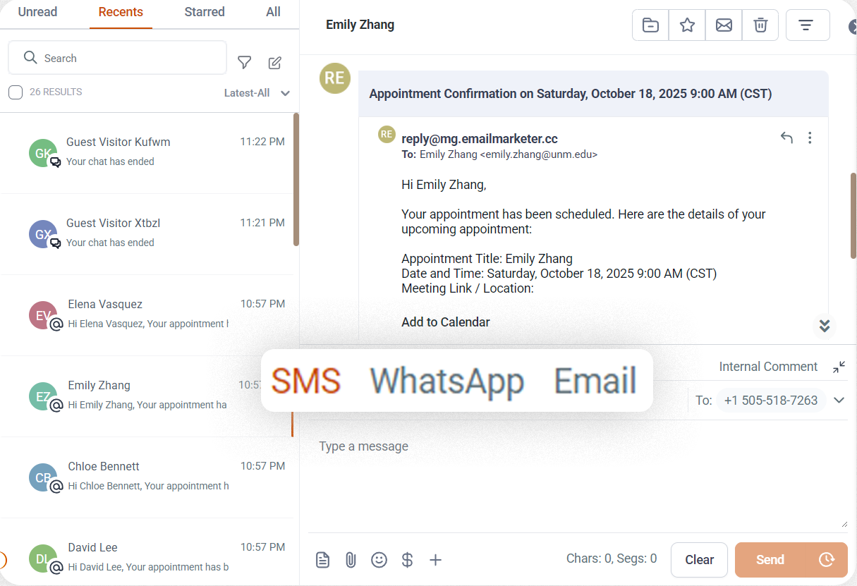 Patient Lead Flow interface simplifying patient communication via SMS and email
