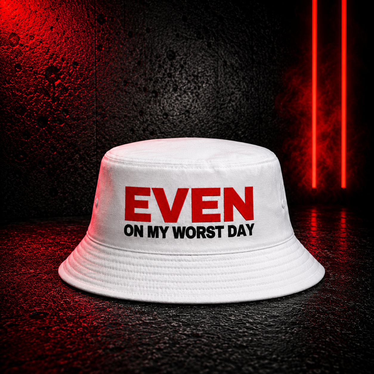 Status Plus White Bucket Hat (Black And Red Logo) — back