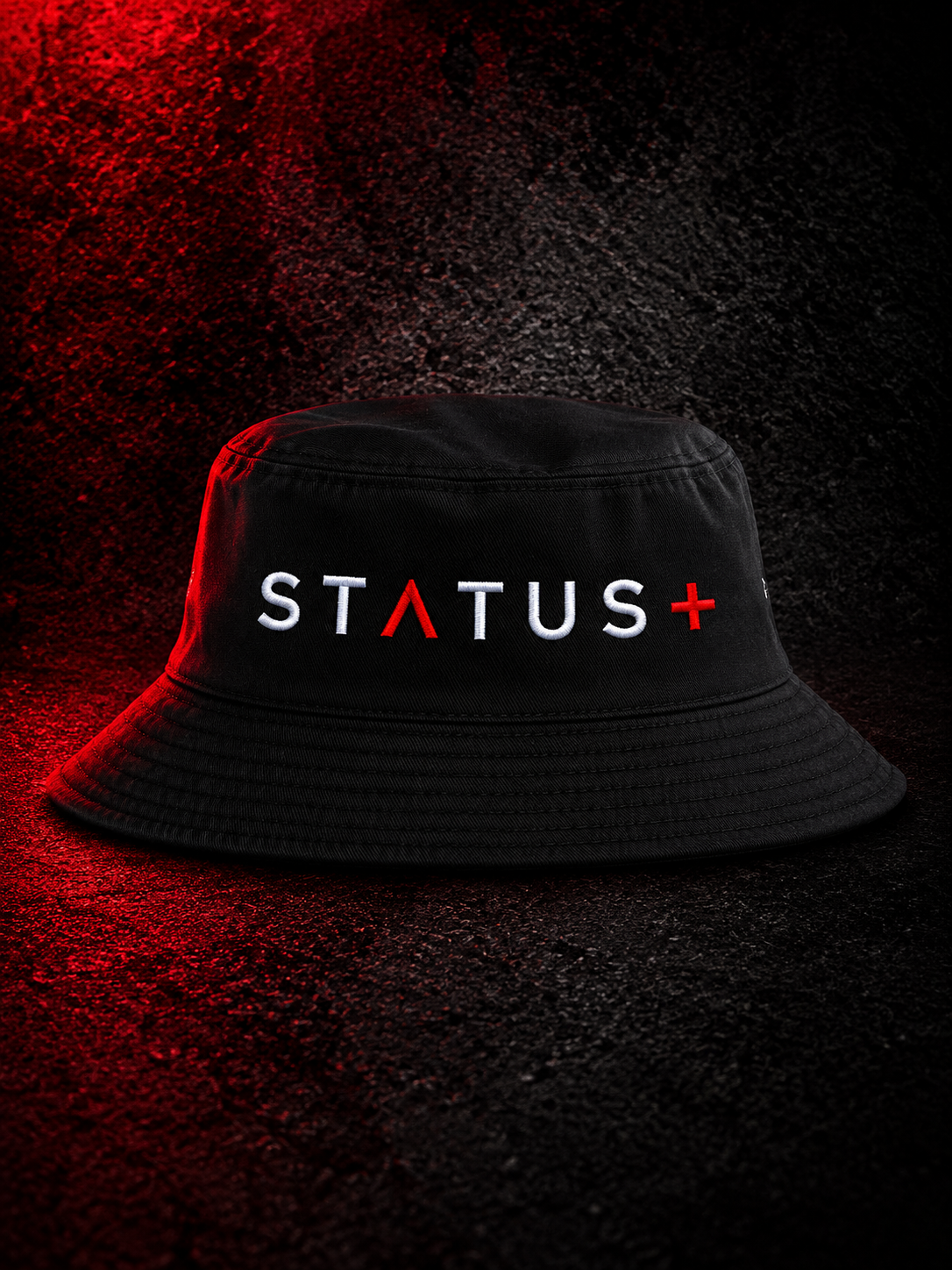 Status Plus Black Bucket Hat (White And Red Logo) — back