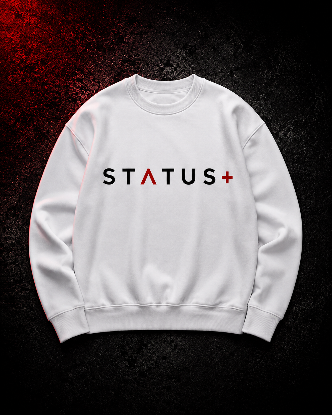 Status Plus White Sweatshirt (Red And Black Logo) — front