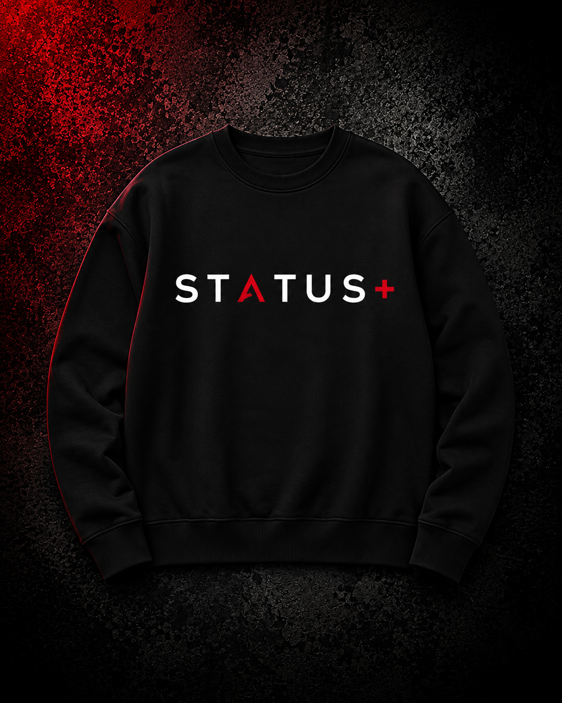 Status Plus Black Sweatshirt (White And Red Logo) — front