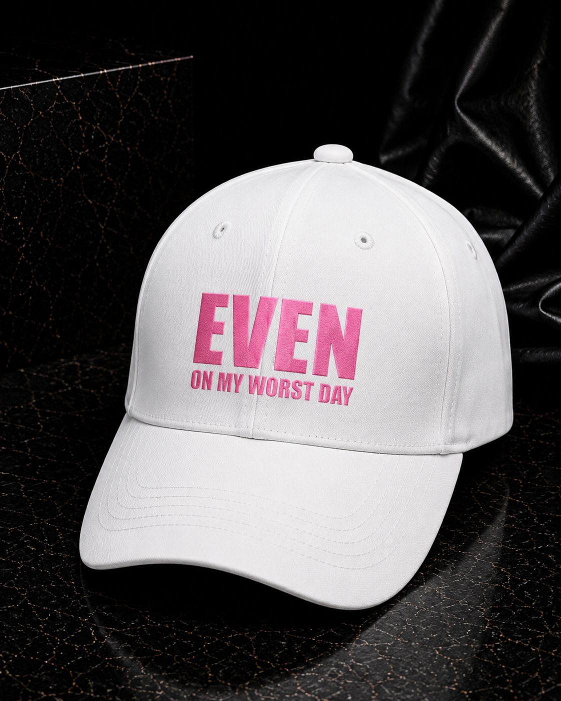 Even On My Worst Day White Hat (Pink Logo) — front