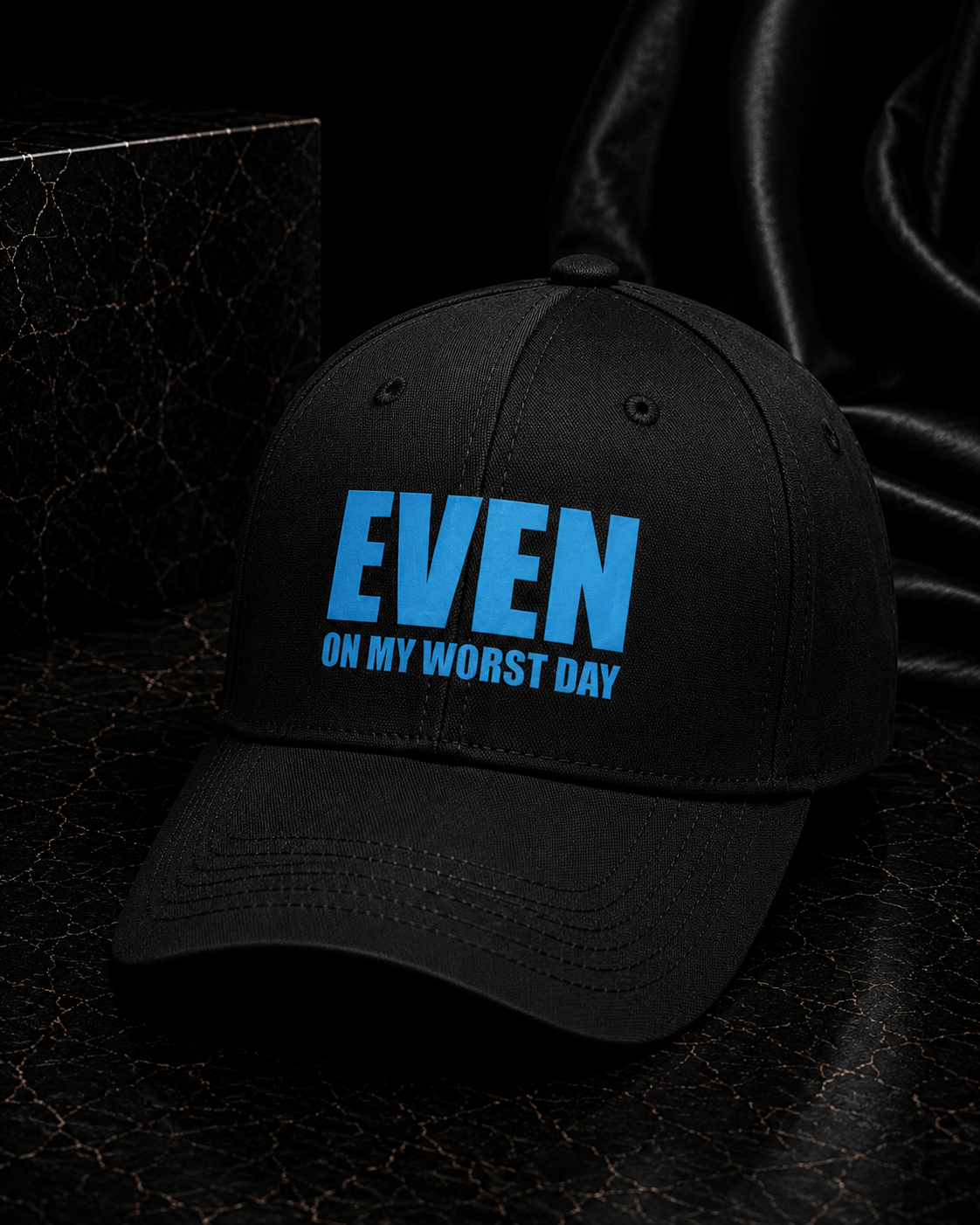 Even On My Worst Day Black Hat (Blue Logo) — front