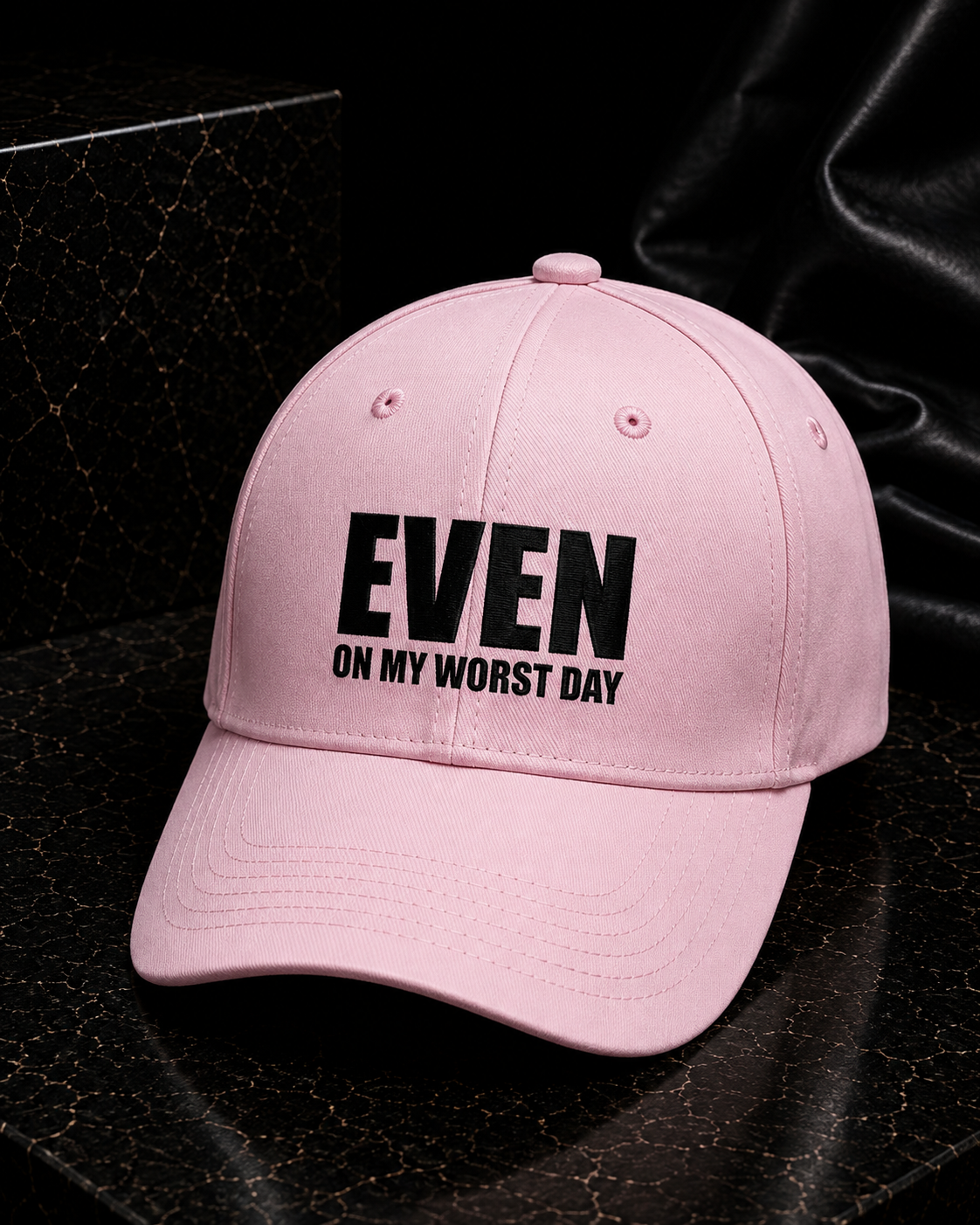 Even On My Worst Day Pink Hat (Black Logo) — front