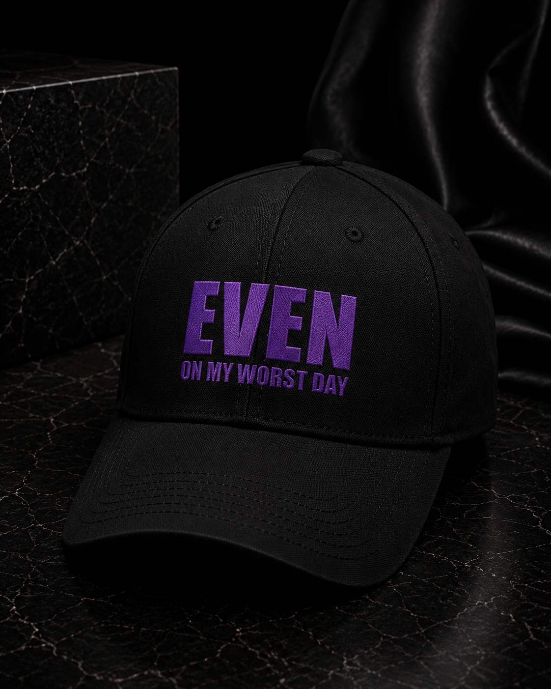 Even On My Worst Day Black Hat (Purple Logo) — front