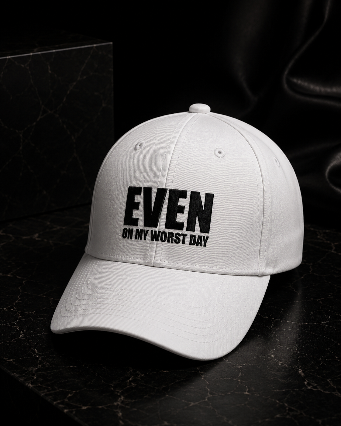 Even On My Worst Day White Hat (Black Logo) — front