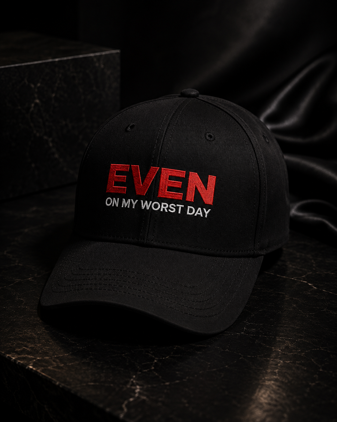 Even On My Worst Day Black Hat (Red And White Logo) — front