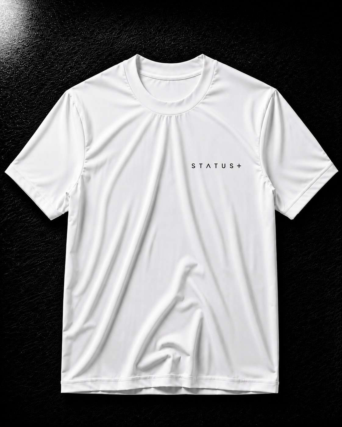 Status+ x E.O.M.W.D. White T-Shirt — Black Logo — front