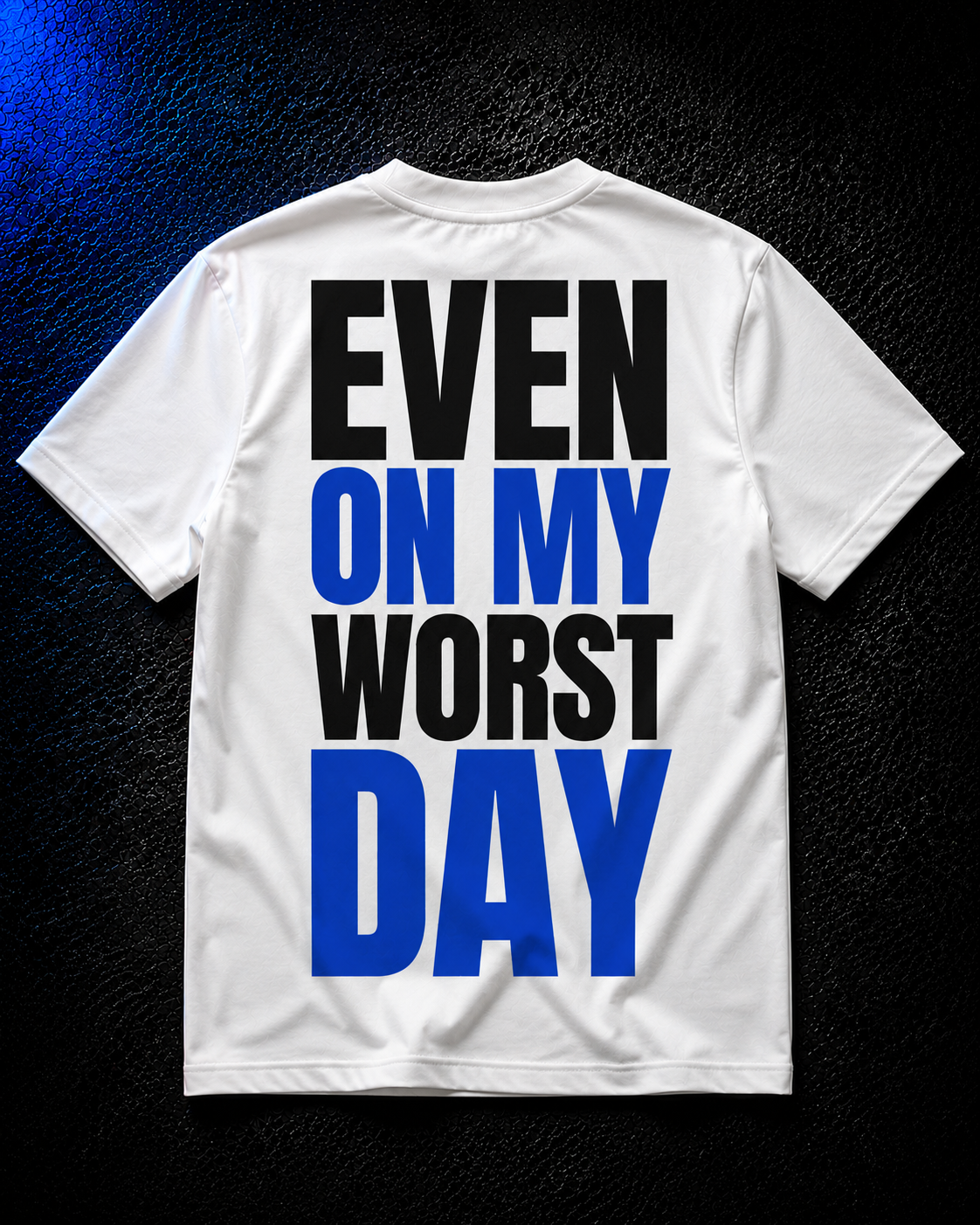 Status+ x E.O.M.W.D. White T-Shirt — Blue Logo — back