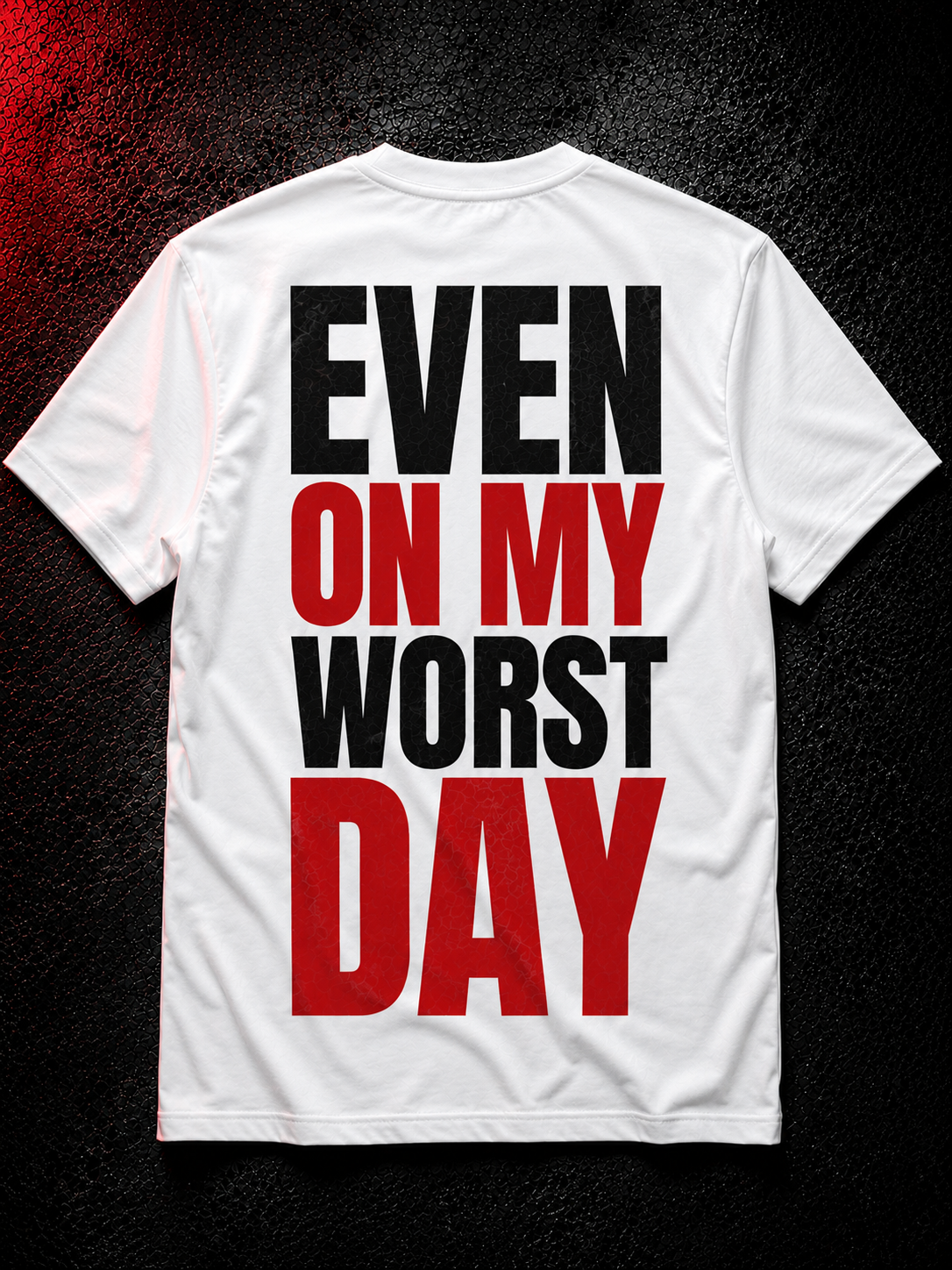 Status+ x E.O.M.W.D. White T-Shirt — Black/Red Logo — back