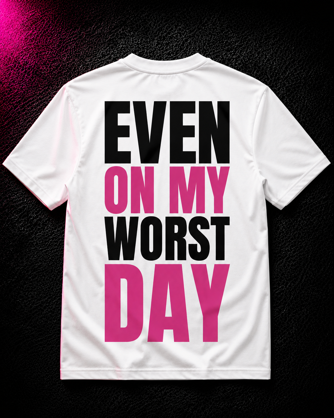 Status+ x E.O.M.W.D. White T-Shirt — Pink Logo — back