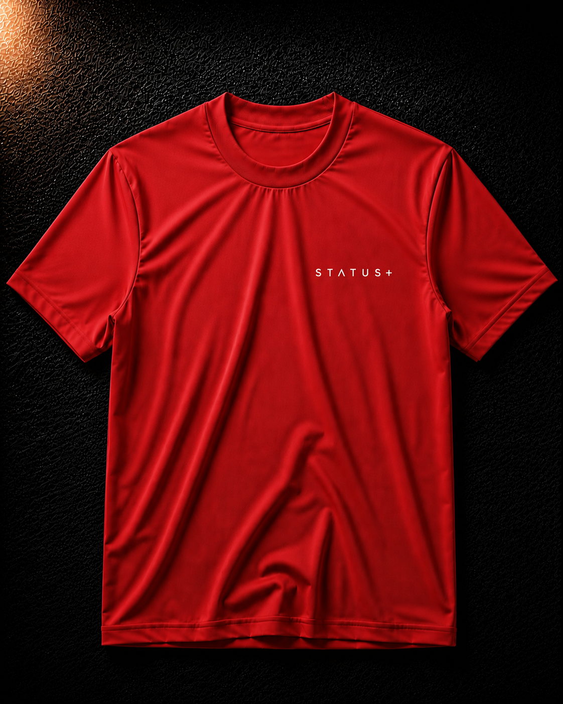 Status+ x E.O.M.W.D. Red T-Shirt — White Logo — front
