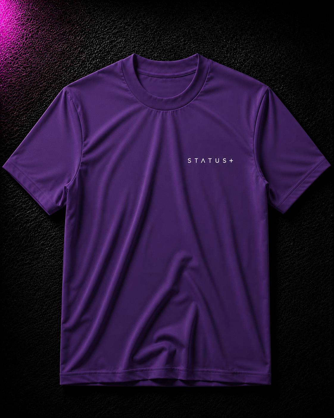 Status+ x E.O.M.W.D.  Purple  T-Shirt — White Logo — front