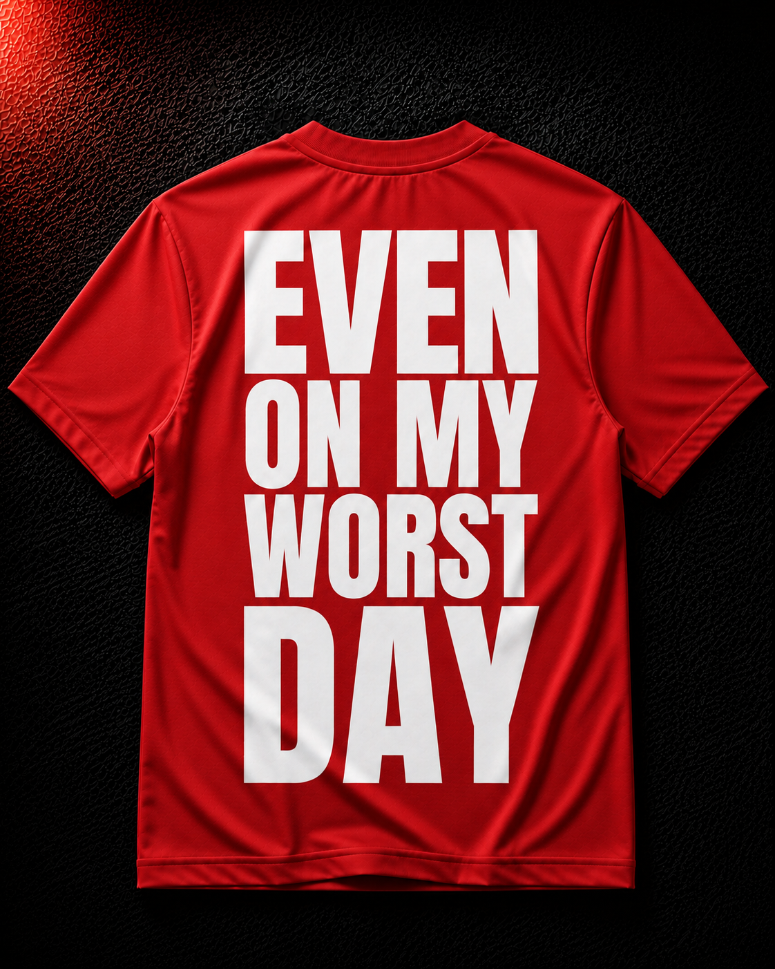 Status+ x E.O.M.W.D. Red T-Shirt — White Logo — back
