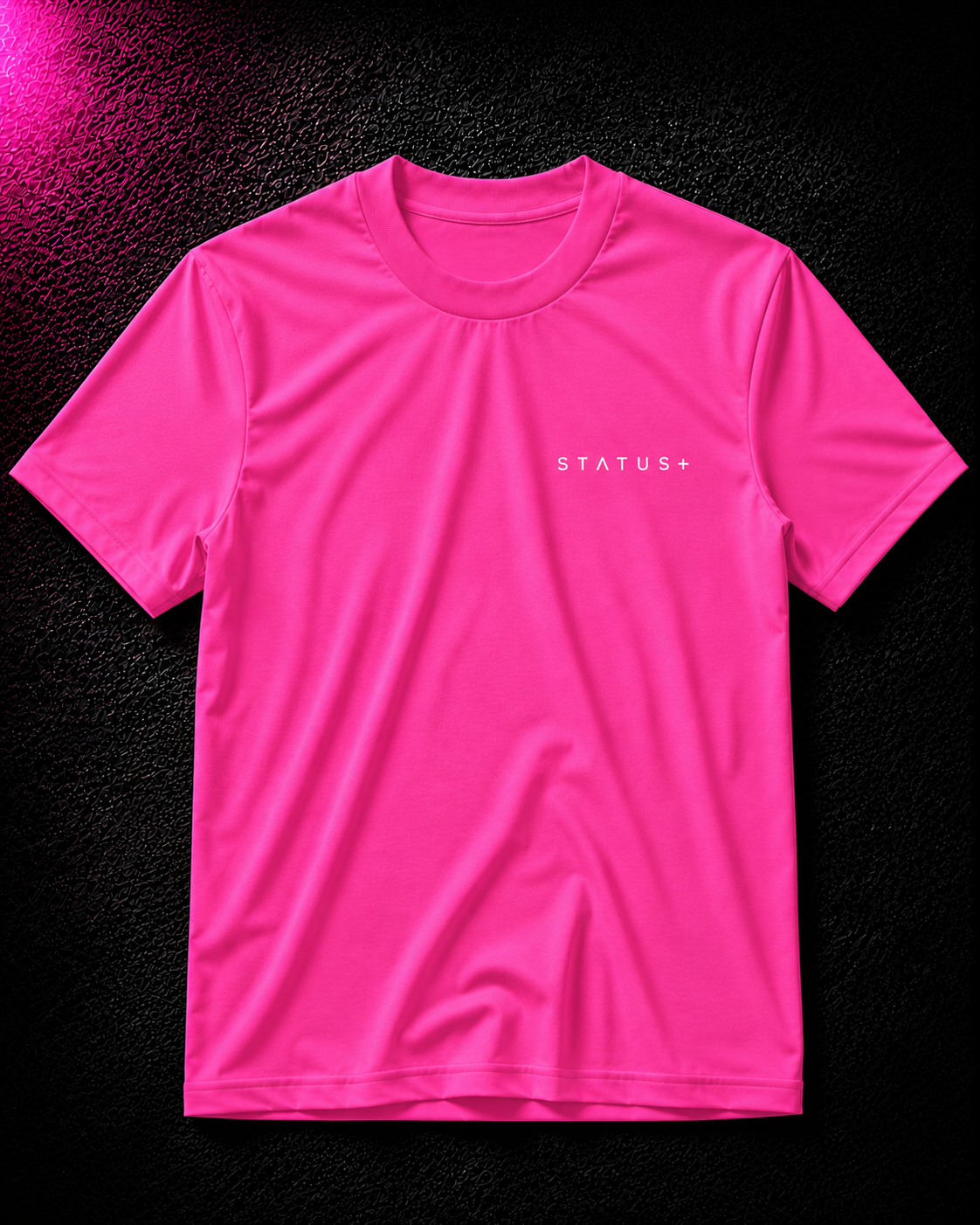 Status+ x E.O.M.W.D.  Pink  T-Shirt — White Logo — front
