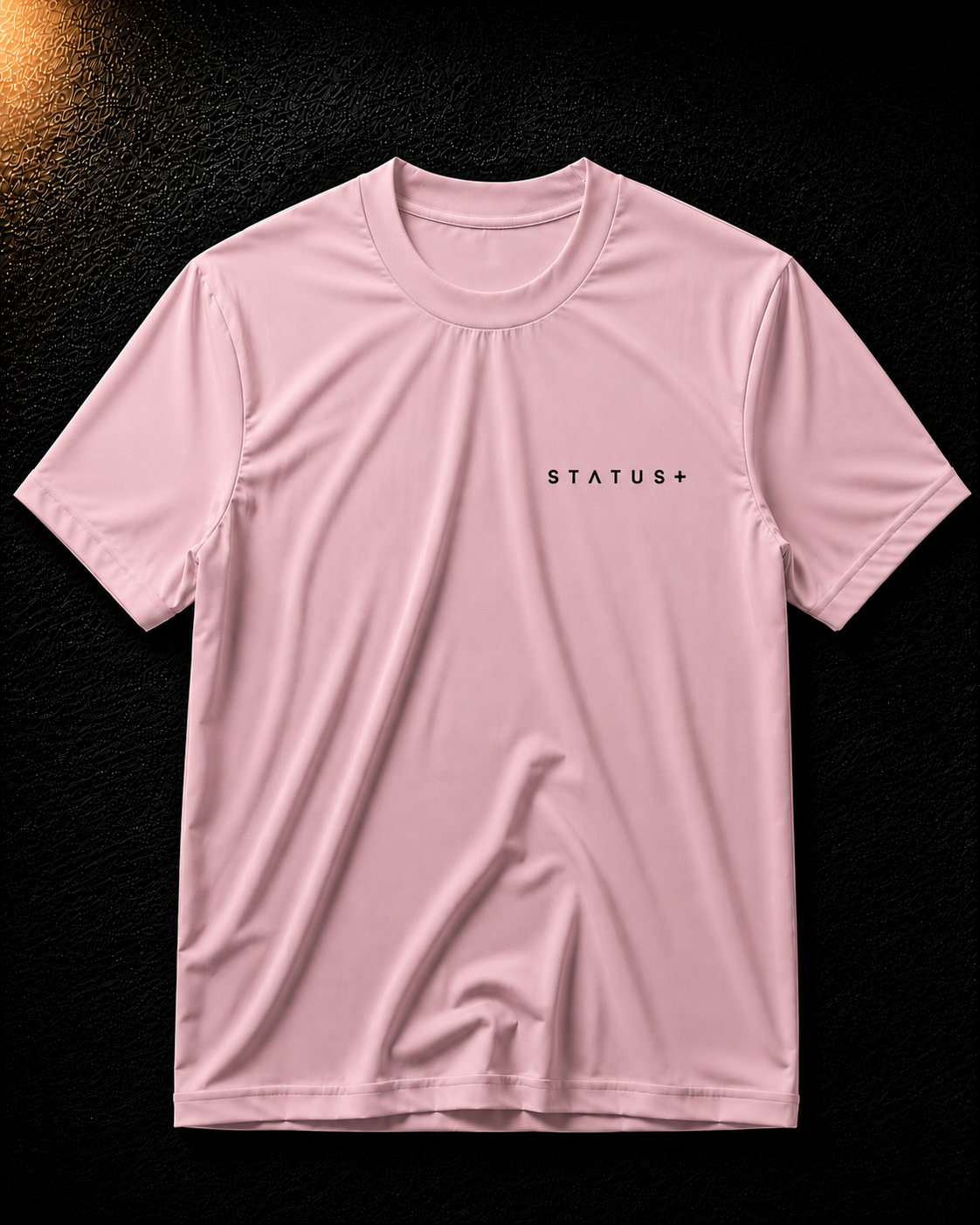 Status+ x E.O.M.W.D.  Pink  T-Shirt — Black Logo — front