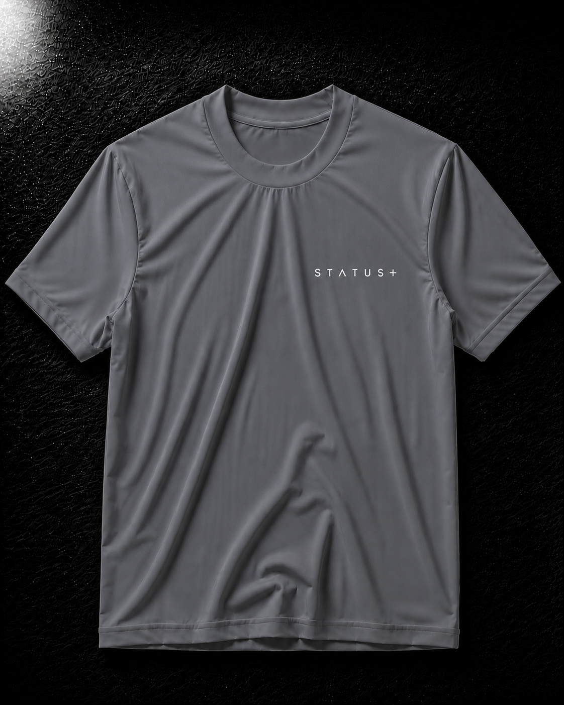Status+ x E.O.M.W.D.  Gray T-Shirt — White Logo — front