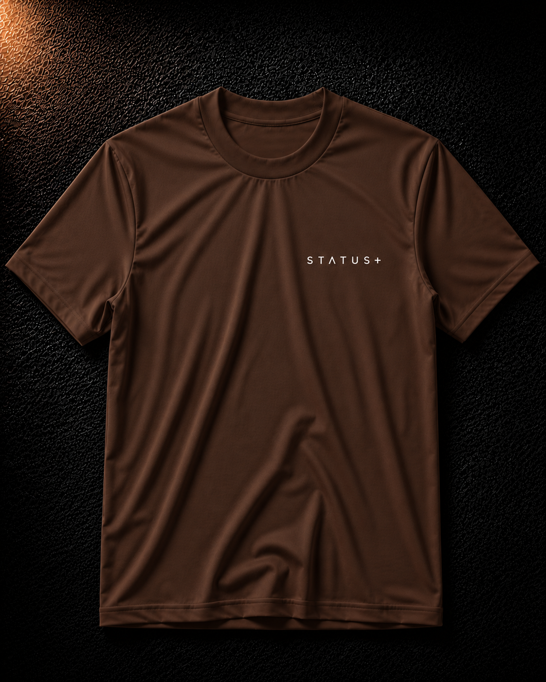 Status+ x E.O.M.W.D.  Brown T-Shirt — White Logo — front