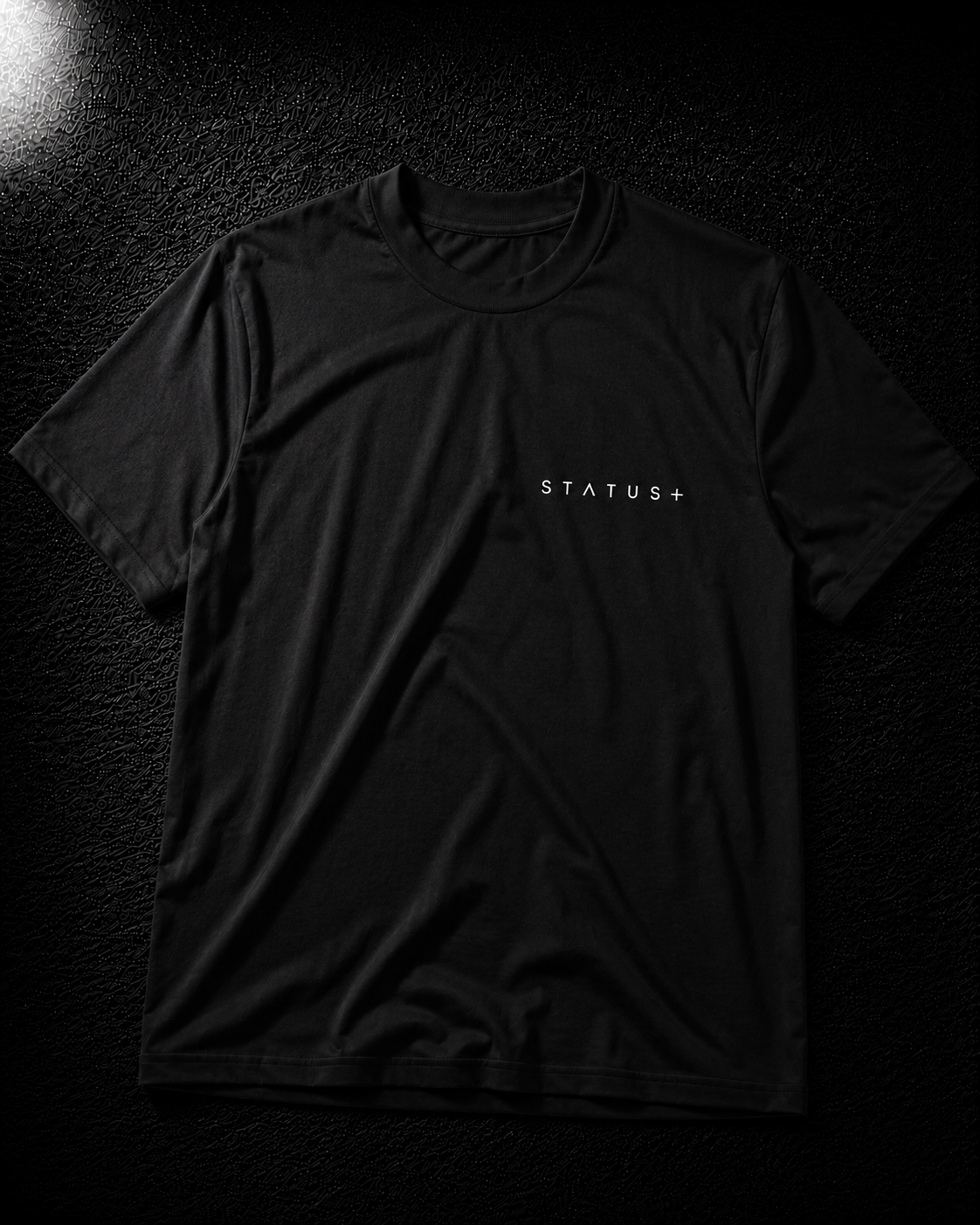 Status+ x E.O.M.W.D. Black T-Shirt — White Logo — front