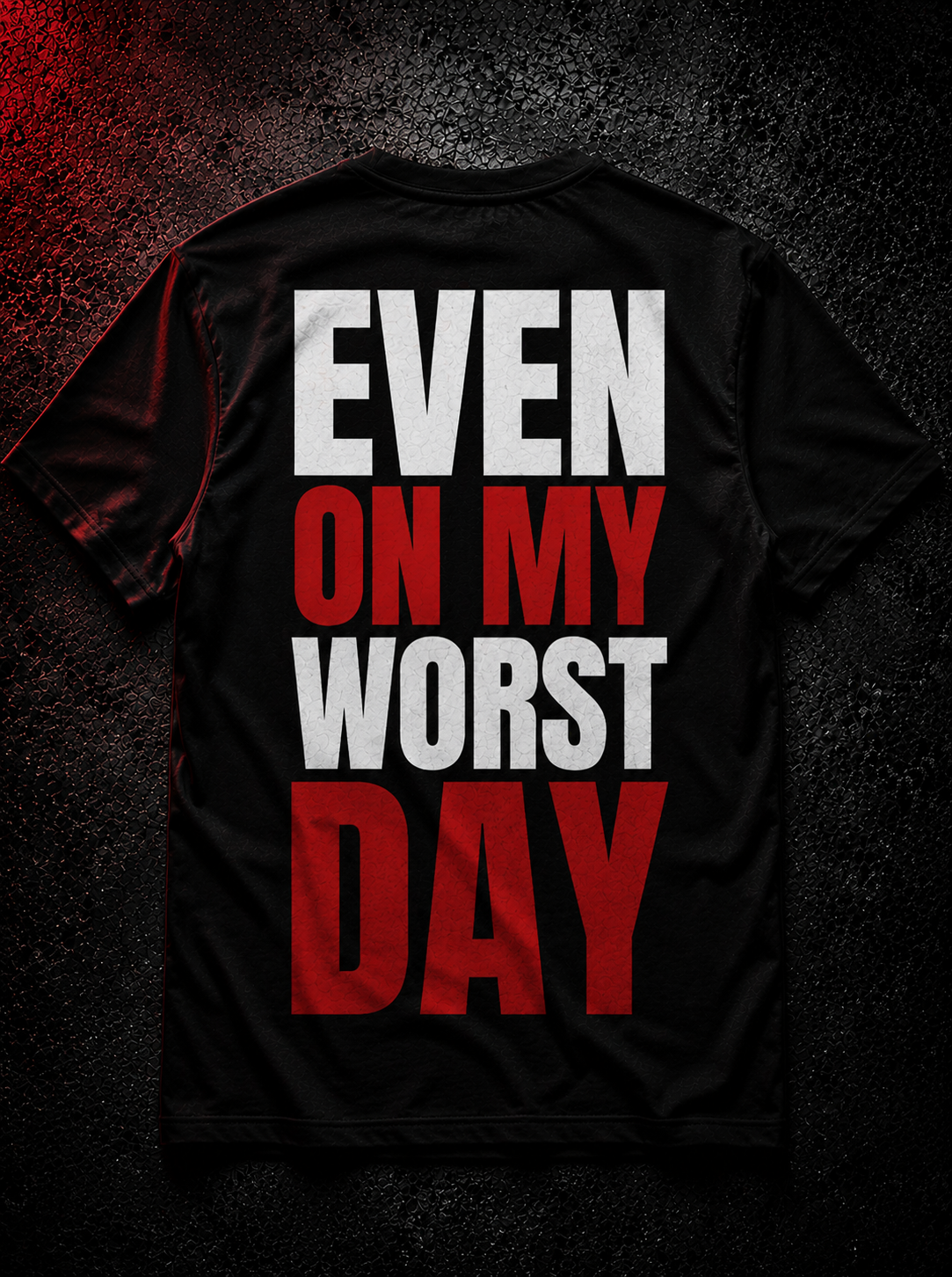 Status+ x E.O.M.W.D. Black T-Shirt — White/Red Logo — back