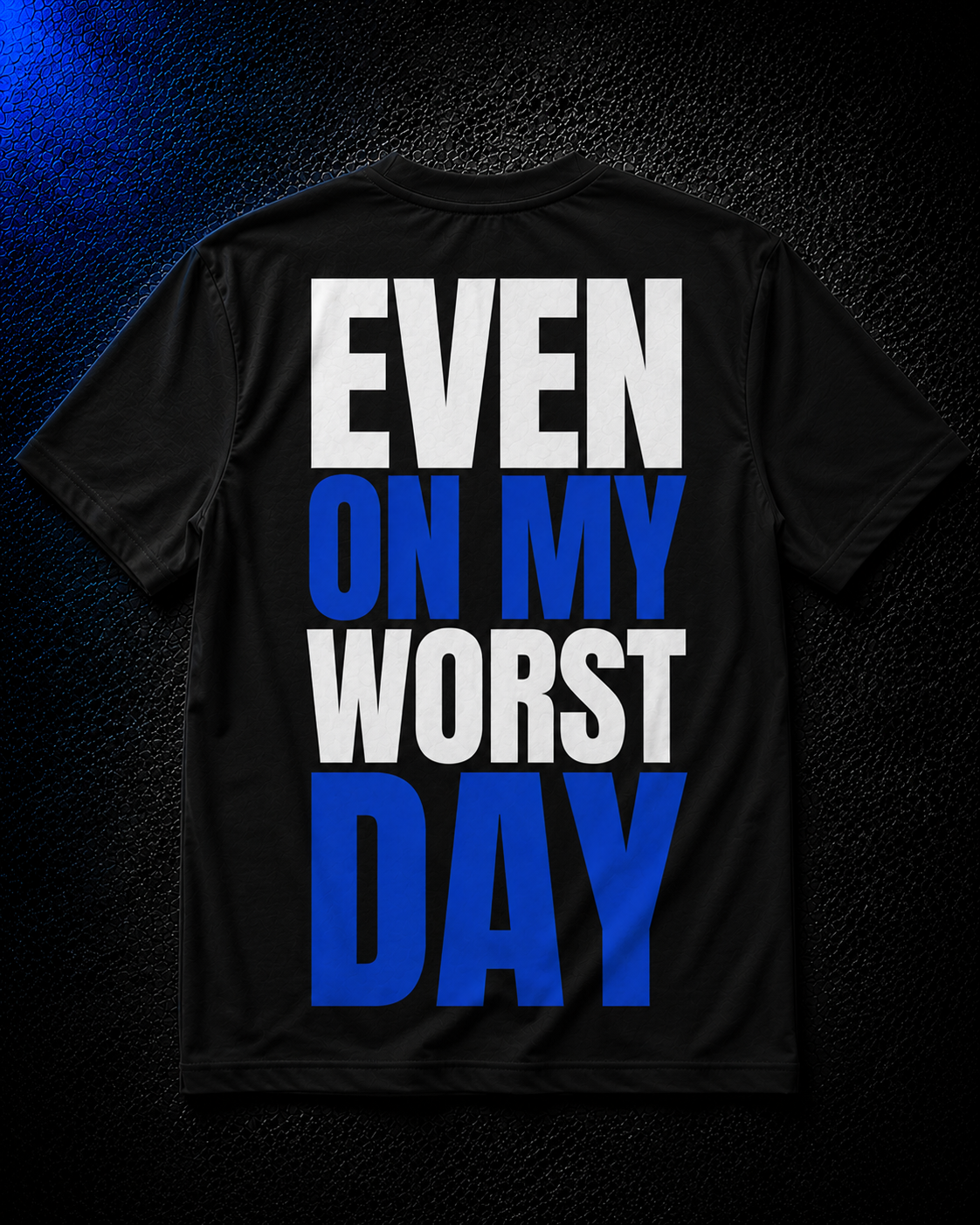 Status+ x E.O.M.W.D. Black T-Shirt — Blue Logo — back