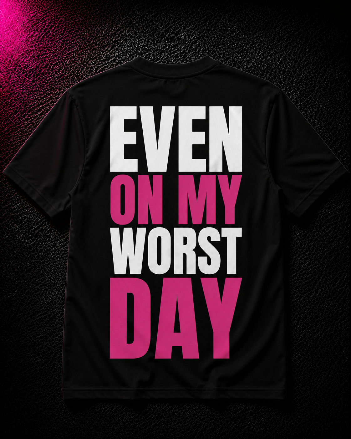 Status+ x E.O.M.W.D. Black T-Shirt — Pink Logo — back