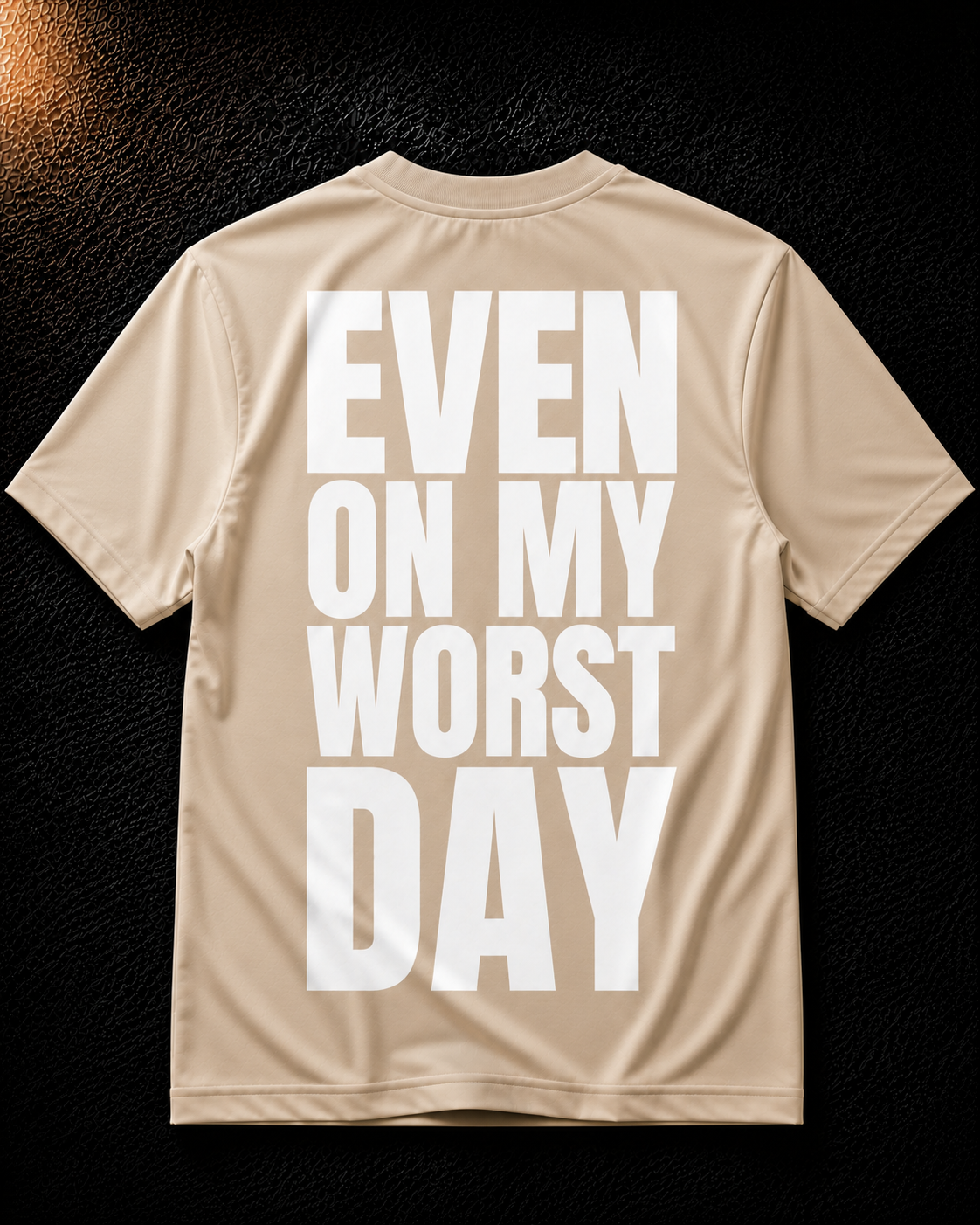 Status+ x E.O.M.W.D.  Beige T-Shirt — White Logo — back