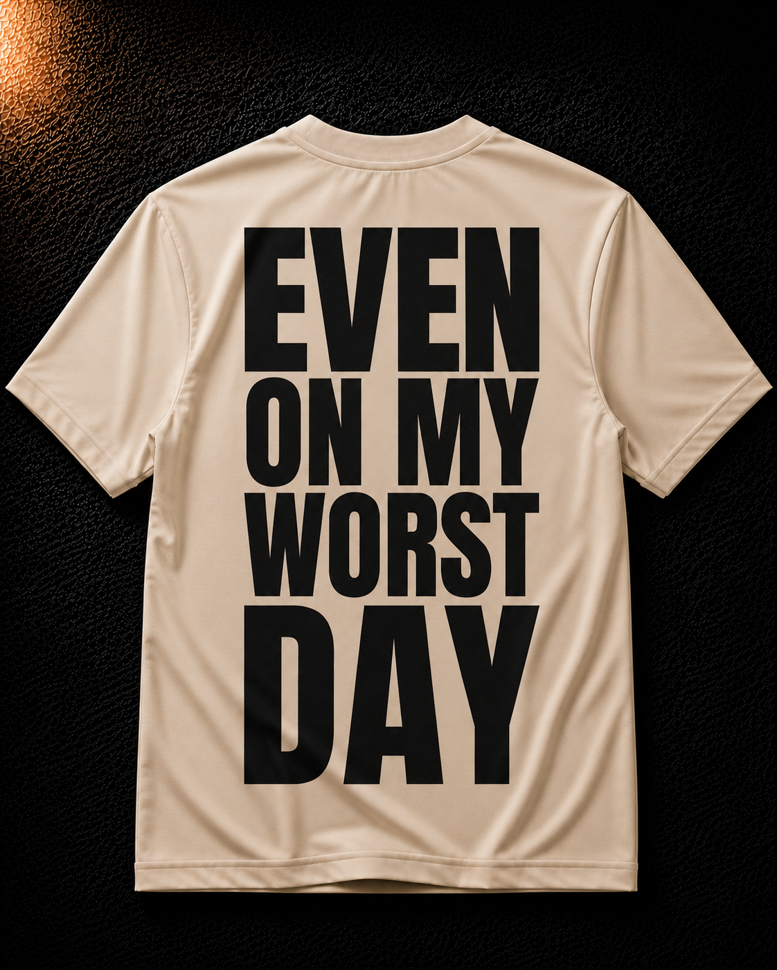 Status+ x E.O.M.W.D.  Beige T-Shirt — Black Logo — back