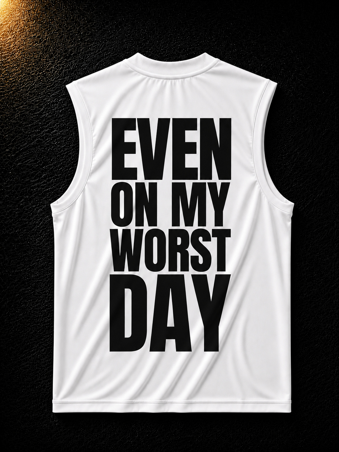 Status+ x E.O.M.W.D. White Sleeveless Shirt — Black Logo — back