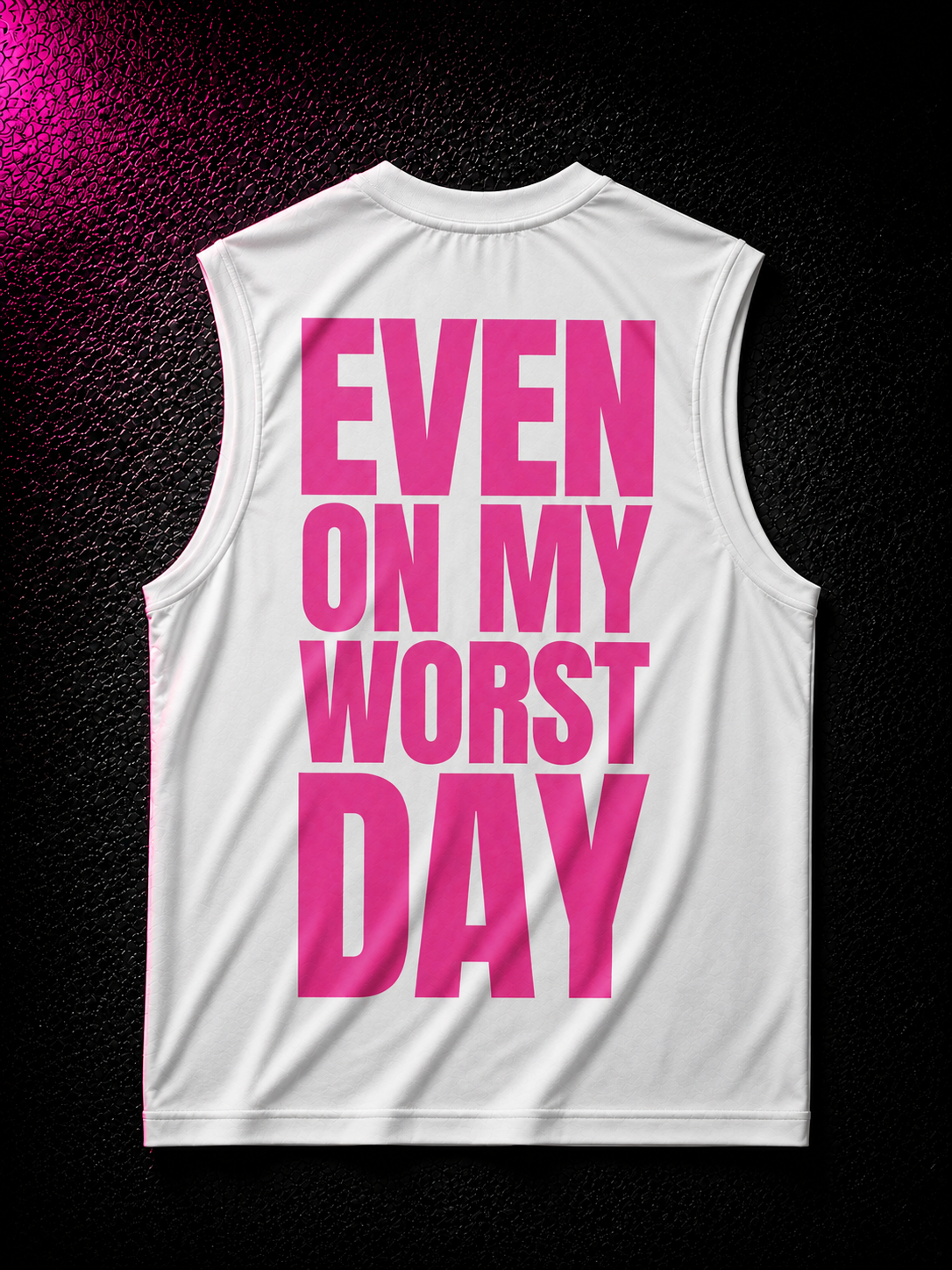 Status+ x E.O.M.W.D. White Sleeveless Shirt — Pink Logo — back