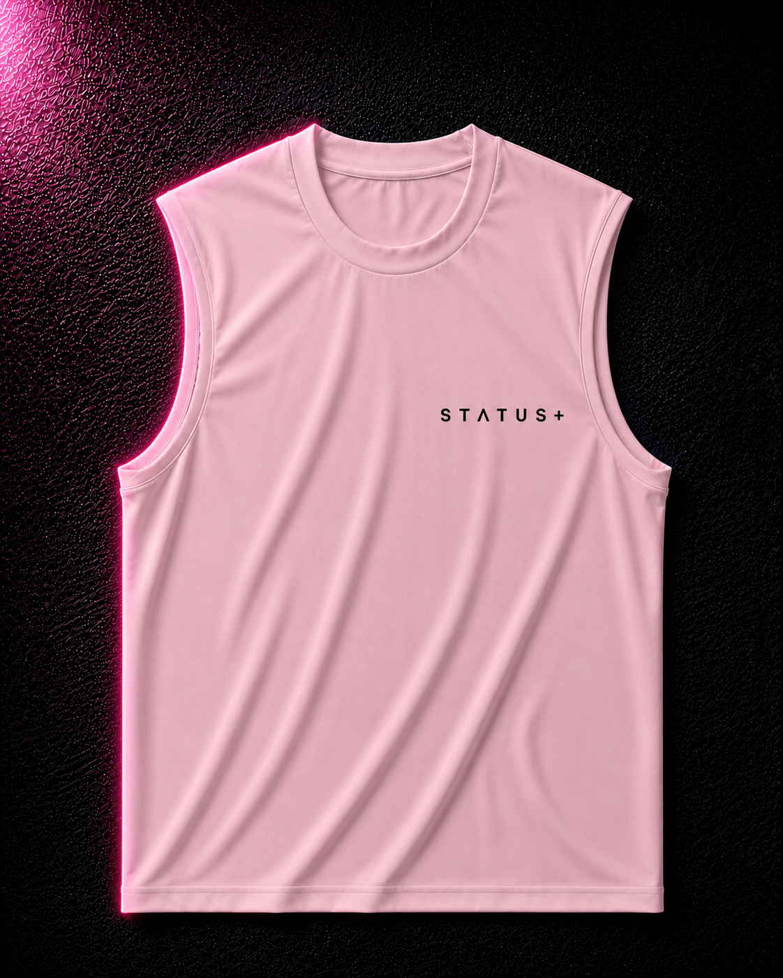 Status+ x E.O.M.W.D.  Pink Sleeveless Shirt — Black Logo — front