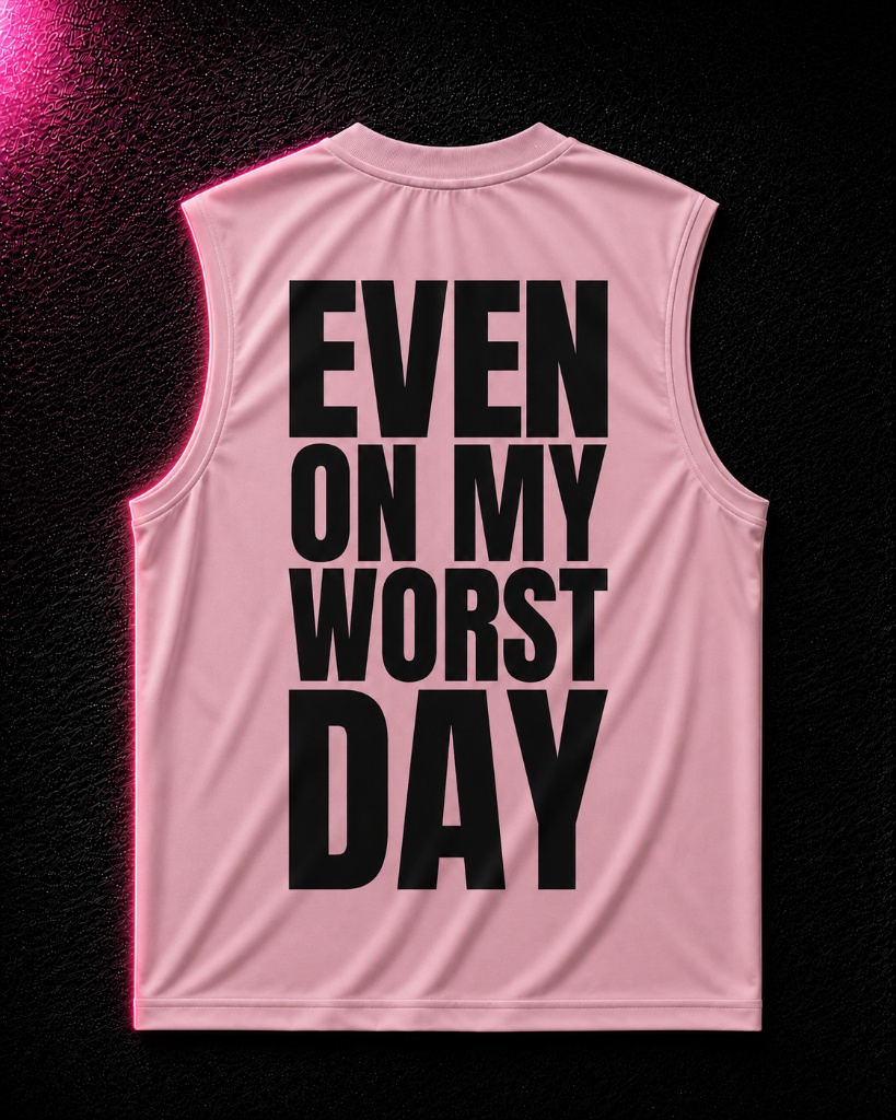 Status+ x E.O.M.W.D.  Pink Sleeveless Shirt — Black Logo — back