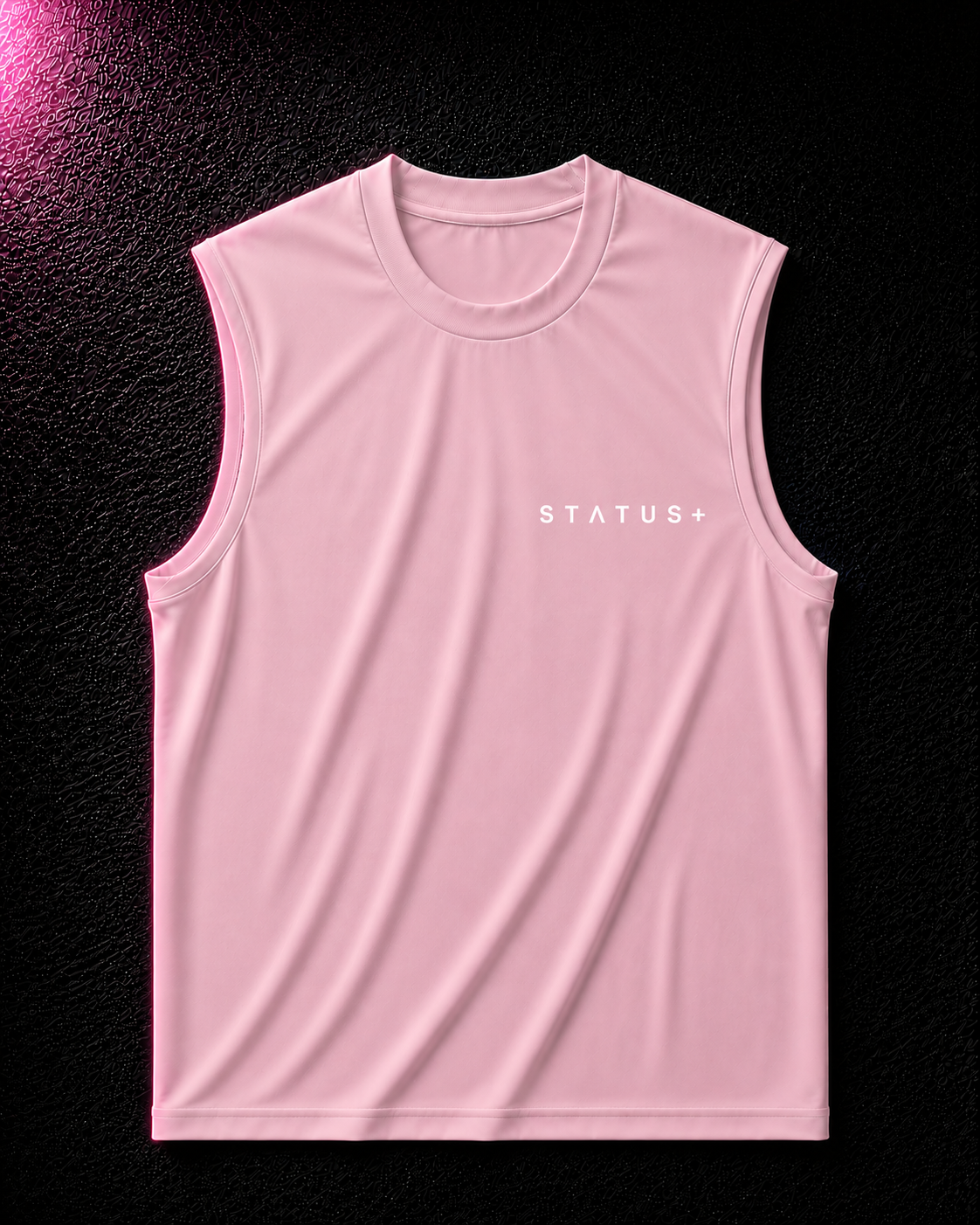 Status+ x E.O.M.W.D.  Pink Sleeveless Shirt — White Logo — front