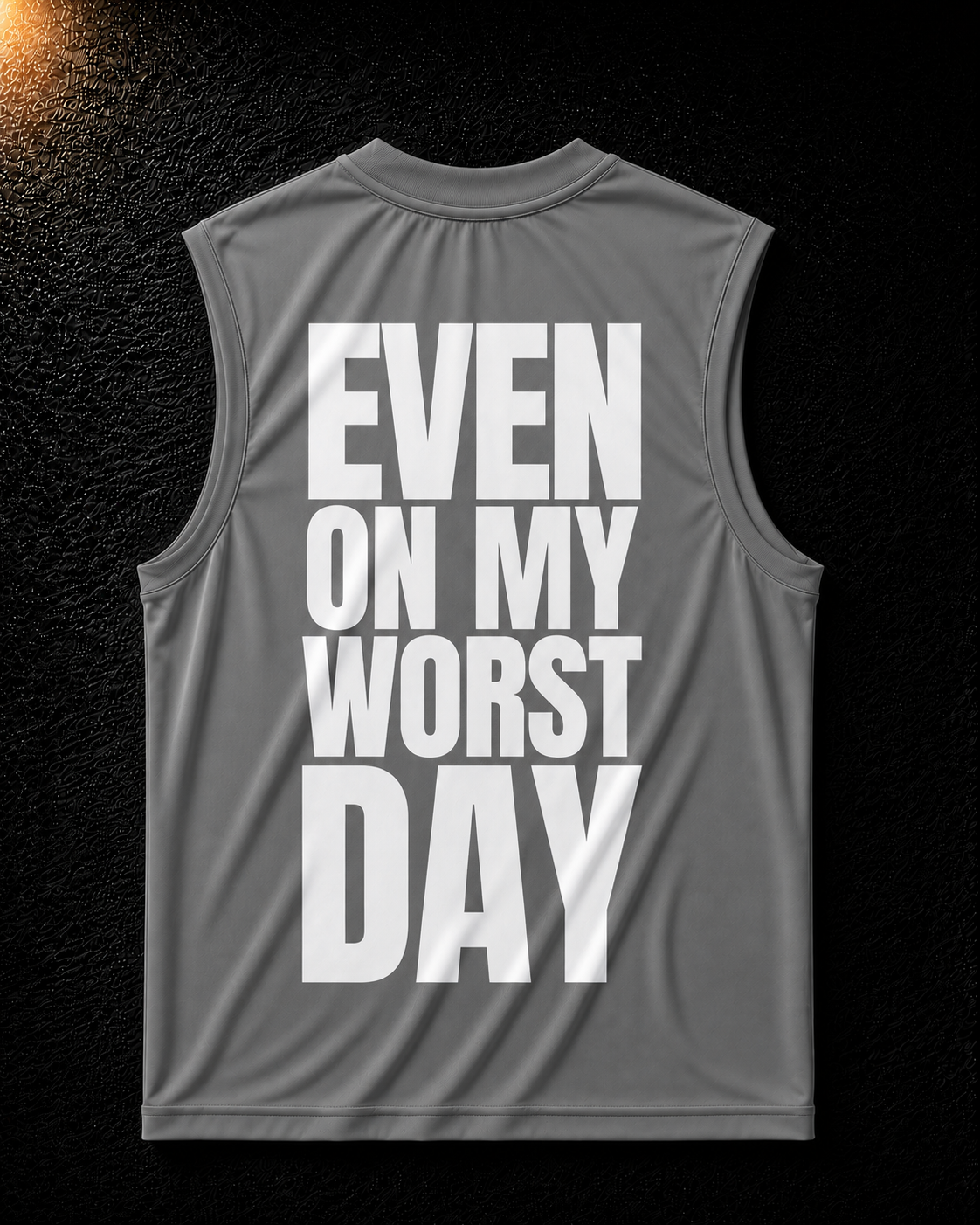 Status+ x E.O.M.W.D. Gray Sleeveless Shirt — White Logo — back