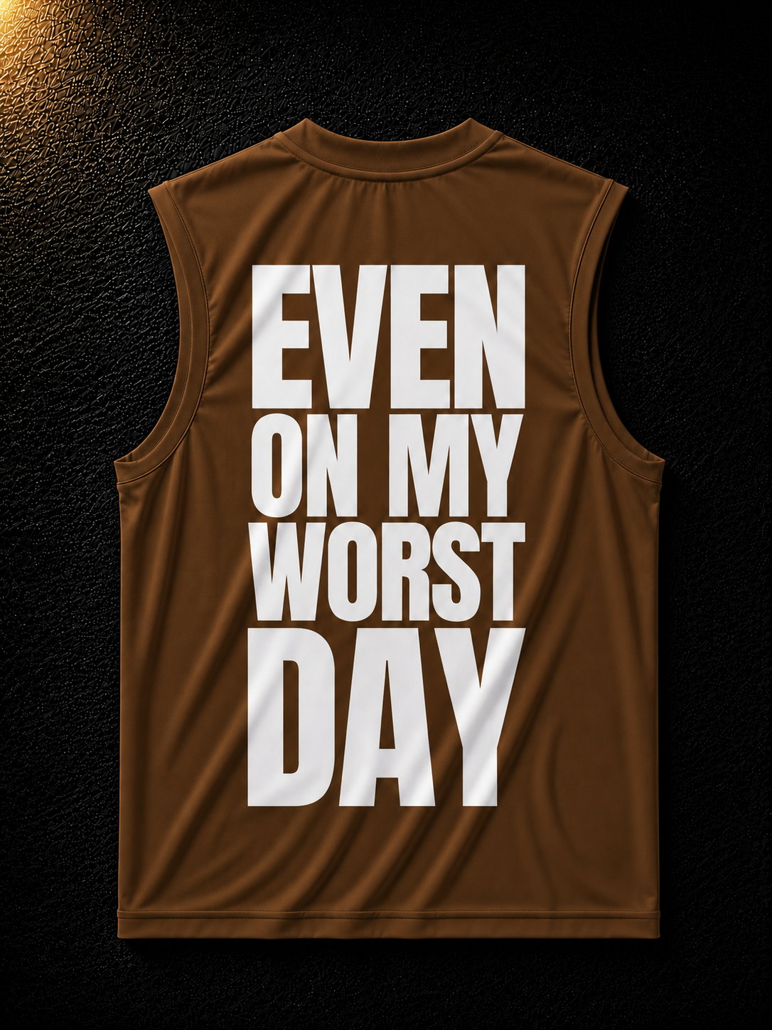 Status+ x E.O.M.W.D. Brown Sleeveless Shirt — White Logo — back